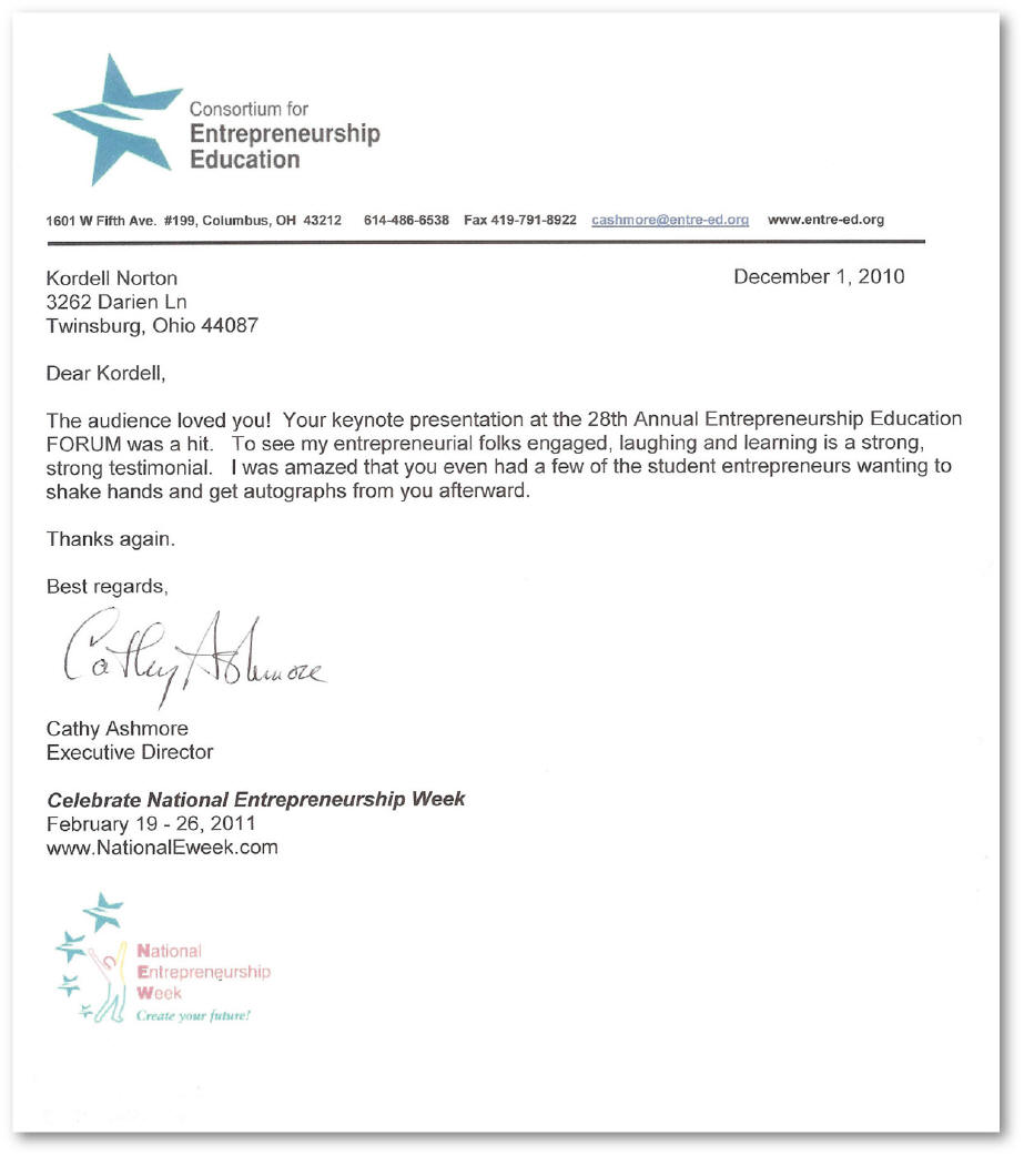 reference letter for kordell norton from the education reference letter